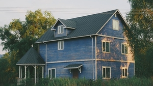blue village house
